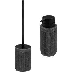 Badkamer/toilet accessoires set Onyx - WC-borstel in houder en zeeppompje - antraciet - 350 ml - Badkameraccessoireset