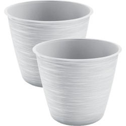 2x stuks stijlvolle kunststof plantenpot/bloempot dia 24 cm/hoogte 20 cm Paintstripe wit - Plantenpotten