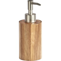 Zeller zeeppompje/dispenser - acacia hout - D7 x H18 cm - Zeeppompjes