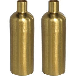2x stuks bloemenvaas flesvorm van metaal 30 x 10.5 cm kleur metallic goud - Vazen
