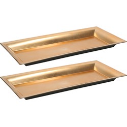 2x stuks rechthoekige gouden onderzet borden/kaarsonderzetters 36 cm - Kaarsenplateaus