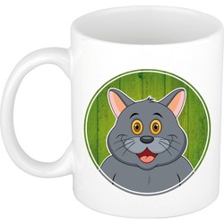 Grijze kat dieren mok / beker van keramiek 300 ml - Bekers