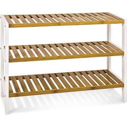 HakuShop Schoenenrek - Naturel Bamboo Hout - Wit MDF - Modern design - 12 paar schoenen - 70 x 26 x 54 cm