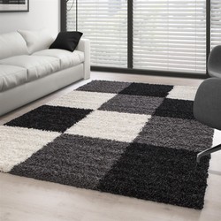 Hoogpolig vloerkleed -candy Shaggy Zwart Geblokt - 200 X 290CM