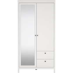 Kleerkast met 2 deuren (waarvan 1 spiegeldeur) en 2 lades wit H199 cm  BARCELONE