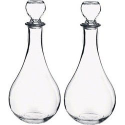 Wijn/water karaf - 2x - transparant - 1,2 liter - glas - waterkaraf - schenkfles met stop - Karaffen