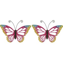 Set van 2x stuks grote roze vlinders/muurvlinders 51 x 38 cm cm tuindecoratie - Tuinbeelden