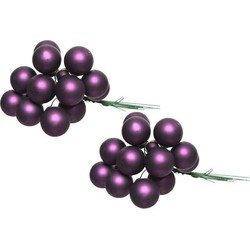 20x Aubergine paarse mini kerststukjes insteek kerstballetjes 2 cm van glas - Kerststukjes