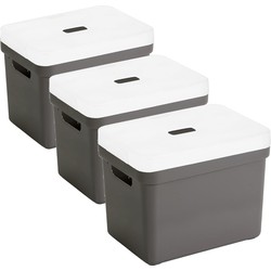 Set van 3x opbergboxen/opbergmanden taupe bruin van 18 liter kunststof met transparante deksel - Opbergbox