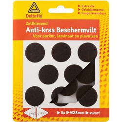 Deltafix Anti-krasvilt - 8x - zwart - 28 mm - rond - zelfklevend - meubel beschermvilt - Meubelviltjes