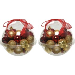 60x stuks kleine kunststof kerstballen rood/donkerrood/goud 3 cm - Kerstbal
