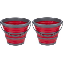 Dirt Devil inklapbare emmer - 2x - rood/grijs - 10 liter - opvouwbaar - Emmers