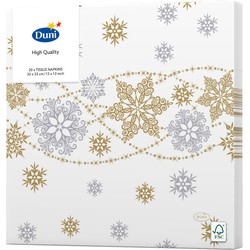 Duni Kerstservetten - 20x - wit - sneeuwvlokken - 33 x 33 cm - 3 laags - Feestservetten