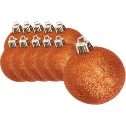 18x stuks kunststof glitter kerstballen oranje 8 cm - Kerstbal