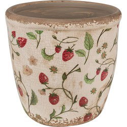 Clayre & Eef Bloempot  Ø 16x16 cm Beige Rood Keramiek Aardbeien Bloempot Binnen