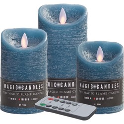 Kaarsen set van 3x stuks Led stompkaarsen jeans blauw met afstandsbediening - LED kaarsen