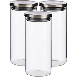 Set van 3x stuks glazen luxe keuken voorraadpotten/voorraadbussen met deksel zilver 1380 ml - Voorraadpot