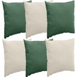 Bank/sier/tuin kussens voor binnen/buiten set 6x stuks beige/groen 40 x 40 cm - Sierkussens