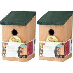 Vogelhuisje - 2x - hout - groen dak - 22 cm - nestkast - Vogelhuisjes