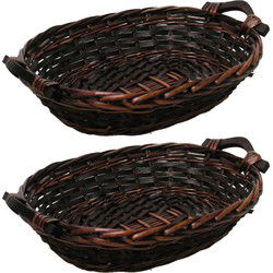 Broodmand ovaal - 2x - bruin - 34 x 26 x 9 cm - mandje rotan/riet - broodmand