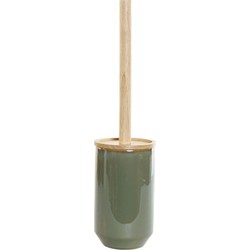 Items Toiletborstel - groen - geglazuurd - keramiek met hout - 42 cm - Toiletborstels