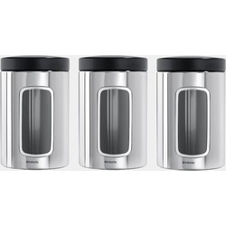 Window Canister Set of 3 Pieces, 1.4 litre - Brilliant Steel