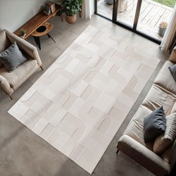 Binnen & Buiten vloerkleed - Zora Geo Shapes - Creme - 80x250 cm