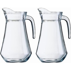 Gerimport Water karaf - 2x - schenkkan - glas - 1.3L - hoogte 22 cm - Waterkannen