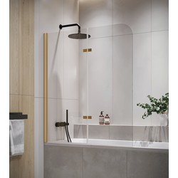 Badplaats Badwand Austin 120 x 140 cm - Goud - Badscherm Draaibaar 5 mm dik - Veiligheidsglas en Antikalk