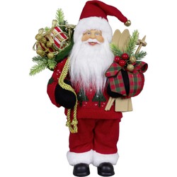 Kerstman beeld - H30 cm - rood - staand - kerstpop - Kerstman pop