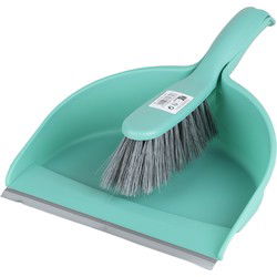 Urban Living Stoffer en blik set - jade groen - zachte borstel - kunststof - 32 x 22 cm - Stoffer en blik