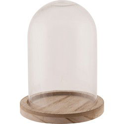 Dijk Natural Collections stolp - glas - houten bruin plateau - D12 x H13 cm - Decoratieve stolpen