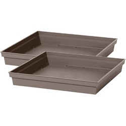 2x stuks bloempot kunststof onderschalen Toscane taupe vierkant L27 x B27 x H4 cm - Plantenpotten