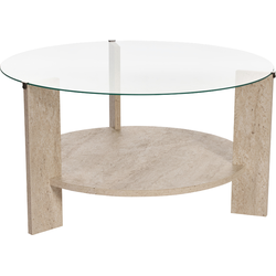 Salontafel met 2 bladen, waarvan één van gehard glas Ø75 cm - CLARA