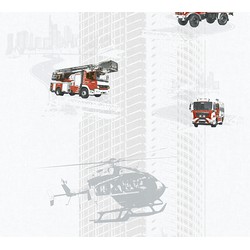 A.S. Création behang brandweerauto's rood en warm grijs - 53 cm x 10,05 m - AS-358132