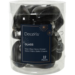 Hart glas l2b4.5h4 cm zwart 12st kerst - Decoris