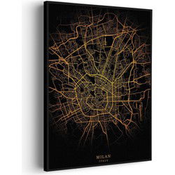 Muurwerken Akoestisch Schilderij - Milan Milaan Plattegrond Zwart Geel - Geluidsdempend Wandpaneel - Wanddecoratie - Geluidsisolatie - PRO (AW 0.90) XL (86X120)