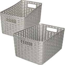 Set van 8x stuks opbergboxen/opbergmandjes rotan zilver kunststof - Opbergbox