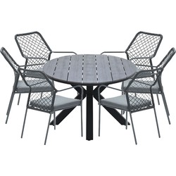 Garden Impressions Ross tuinset 7-delig zwart - Tulli tuintafel ovaal 220x115 cm grey teak look