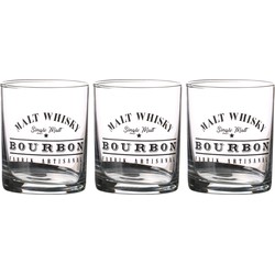 Urban Living whiskey/water/drinkglazen Comptoir - gedecoreerd glas - 3x stuks - 280 ml - Whiskeyglazen