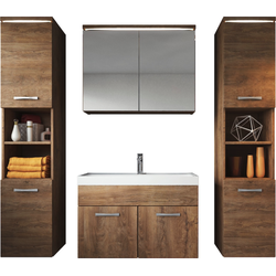Badplaats Badkamermeubel Set Paso XL 80 x 40 cm - Bruin Eiken - Badmeubel met spiegelkast en zijkasten
