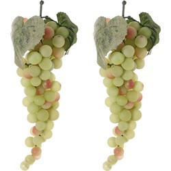 Pakket van 2x stuks witte druiven aan een tros 28 cm namaak fruit - Kunstbloemen