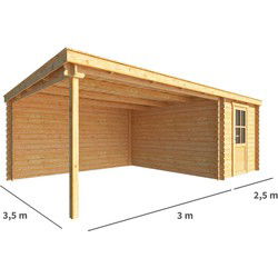 Blokhut met overkapping Els 550 cm bij 350 cm diep Lessenaarsdak