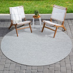 Tapijtenloods Uni Binnen en Buiten Rond Vloerkleed Solid Outdoor Laagpolig Tapijt Grijs- 200 CM ROND