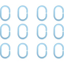 MSV Douchegordijn ophang ringen - kunststof - lichtblauw - 12x stuks - 4 x 6 cm - Douchegordijnen
