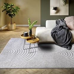 Japandi vloerkleed laagpolig - New York Design - Panglao Lichtgrijs / Zilver - 160x235 cm