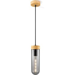 Moderne Hanglamp Capri - Rook - 10/10/138cm - hanglamp gemaakt van Glas en Hout - geschikt voor E27 LED lichtbron - Dekra getest - Pendellamp geschikt voor woonkamer, slaapkamer en keuken
