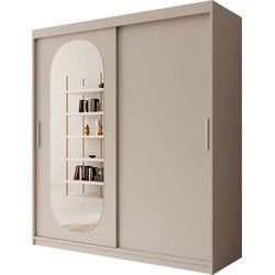 Meubella - Kledingkast Bodhi - Beige - 180 cm - Met spiegel