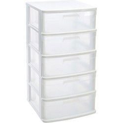 Plasticforte Ladeblok 5x lades - wit/transparant - L40 x B39 x H81 cm - Ladeblok