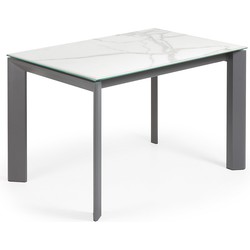 Kave Home - Axis uitschuifbare tafel van porselein en poten in donkergrijs, 120 (180) cm